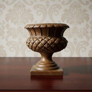 Vintage Pineapple Pedestal Planter Urn 8" Faux Bronze Molded Resin Flower Pot